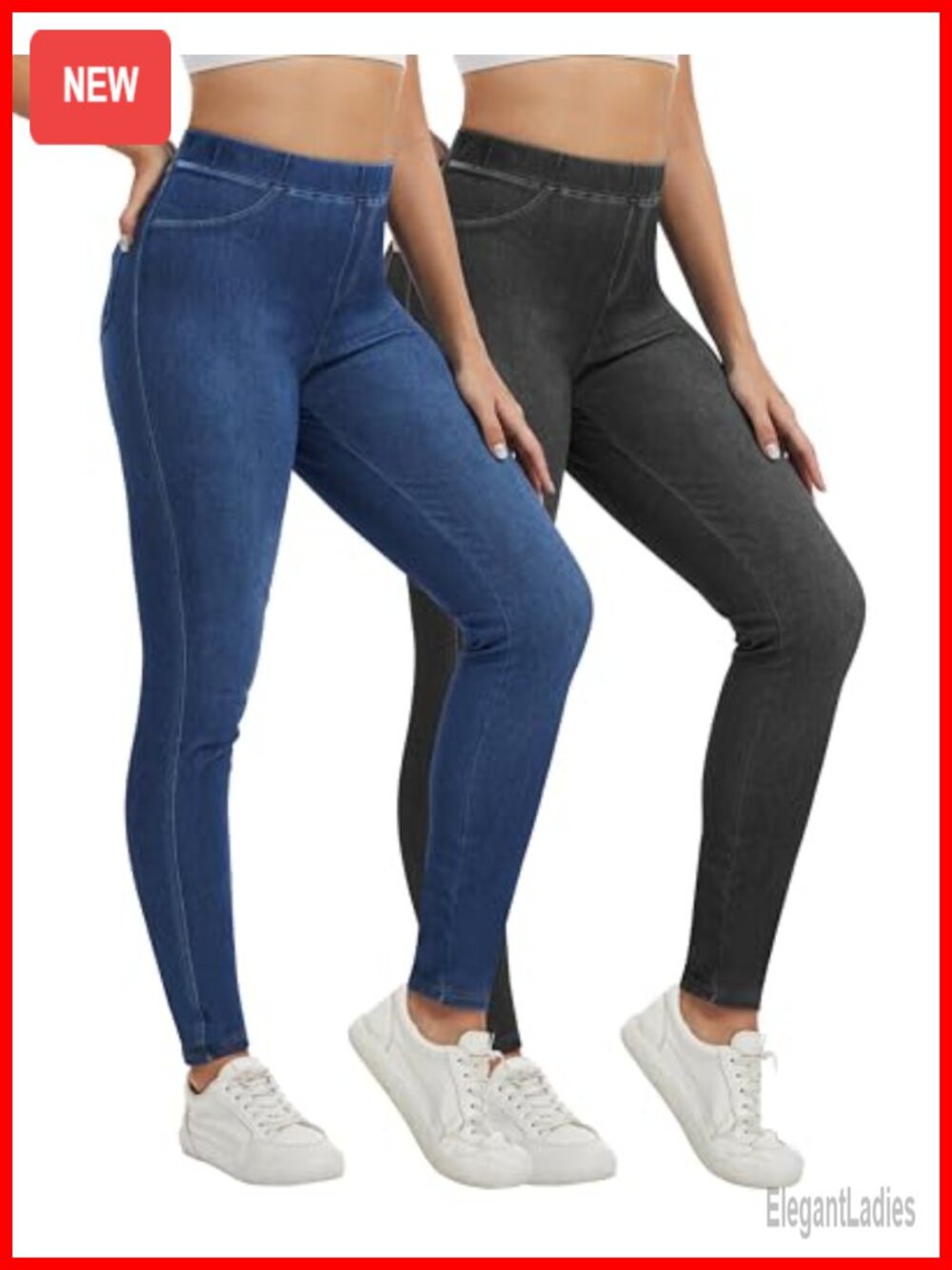 2 Pack Women's High Waisted Skinny Stretchy Jeggings with Pockets